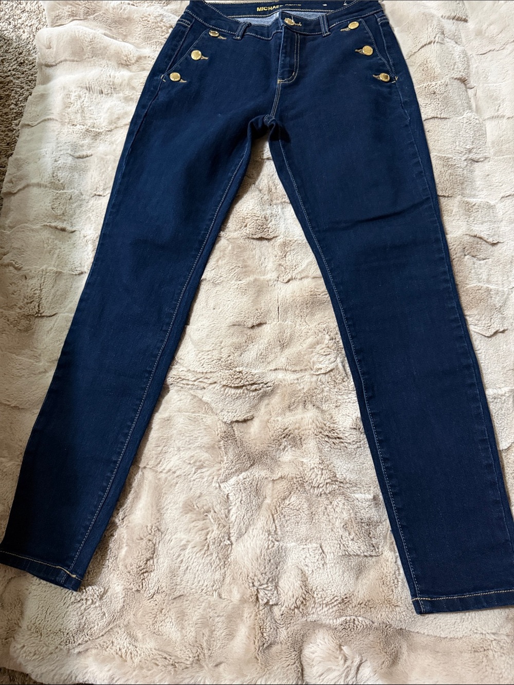 Michael Kors Dark Blue Skinny Jeans with Gold Buttons